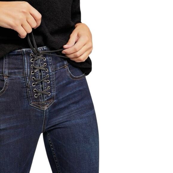 CRVY by Free People Lovers Knot High Waist Lace Up Skinny Jeans Size 27 - Picture 1 of 11